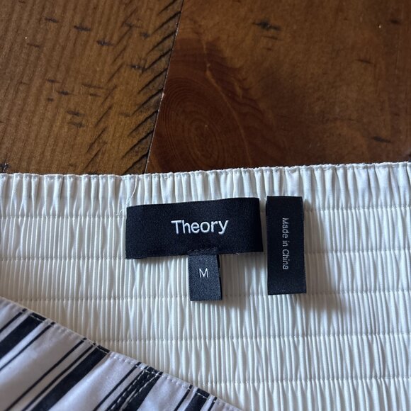 Theory Cotton Poplin Bustier Top Medium White Pin Stripe - Picture 4 of 5